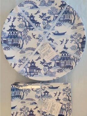 Shabby Chic Blue Willow 4ct Dinner & 4ct Appetizer Plates Asian Pagoda Melamine